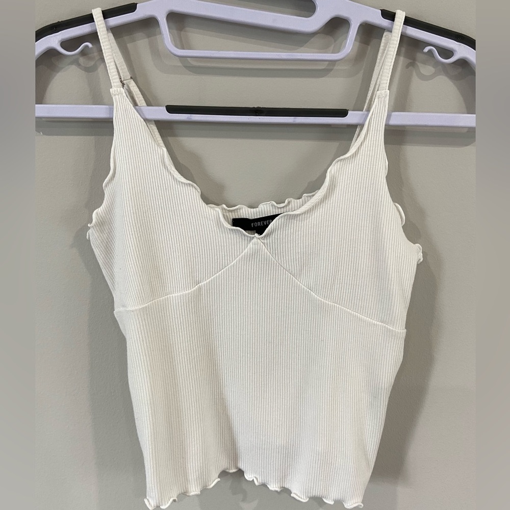 Forever 21 Ruffle Hem White Tank